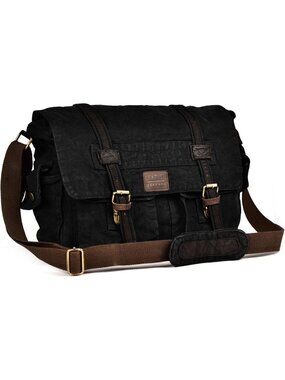 Men's Black Canvas Messenger Shoulder Bag Stylish Crossbody Satchel for Office